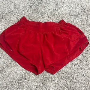 Red lululemon hotty hot shorts